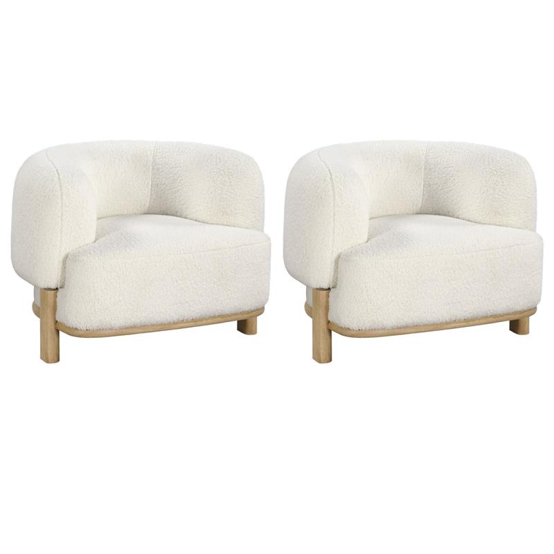 Pemberly Row Set of 2 Upholstered Barrel Back Accent Chairs in Ivory