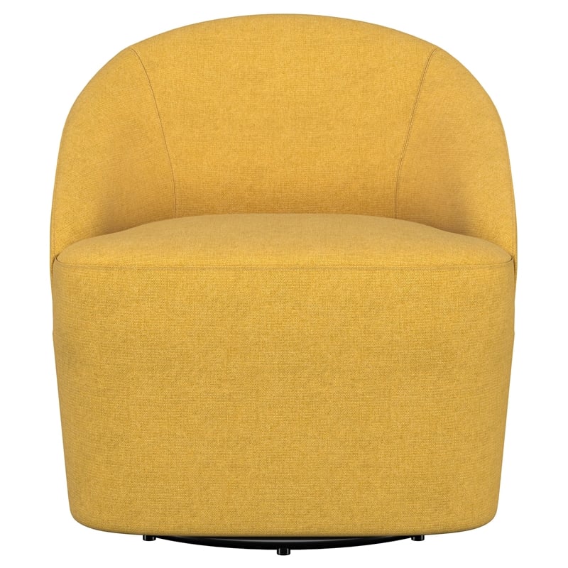 Pemberly Row Set of 2 Upholstered Barrel Accent Swivel Chairs in Mustard Yellow
