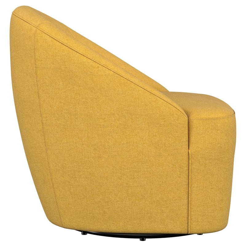 Pemberly Row Set of 2 Upholstered Barrel Accent Swivel Chairs in Mustard Yellow