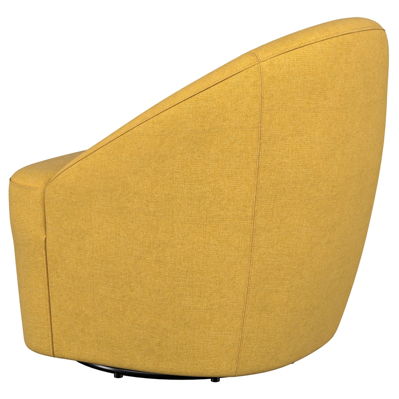 Pemberly Row Set of 2 Upholstered Barrel Accent Swivel Chairs in Mustard Yellow