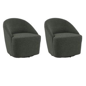 Pemberly Row Set of 2 Upholstered Barrel Accent Swivel Chairs in Hunter Green