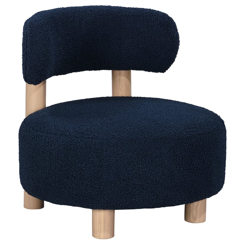 Pemberly Row Set of 2 Boucle Upholstered Barrel Back Accent Chairs in Blue