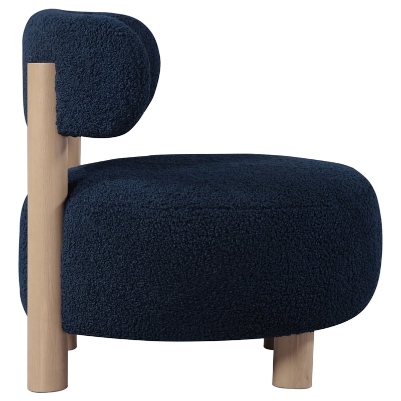 Pemberly Row Set of 2 Boucle Upholstered Barrel Back Accent Chairs in Blue