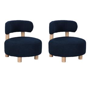 Pemberly Row Set of 2 Boucle Upholstered Barrel Back Accent Chairs in Blue
