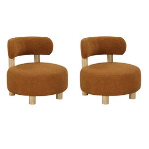 Pemberly Row Set of 2 Boucle Upholstered Barrel Back Accent Chairs in Orange