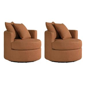 Pemberly Row Set of 2 Upholstered Swivel Accent Chairs in Burnt Orange