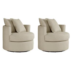 Pemberly Row Set of 2 Upholstered Swivel Accent Chairs in Camel