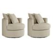 Pemberly Row Set of 2 Upholstered Swivel Accent Chairs in Camel