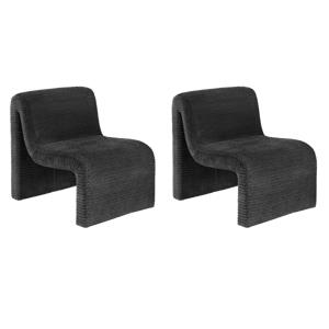 Pemberly Row Set of 2 Upholstered Curved Armless Accent Chairs in Black