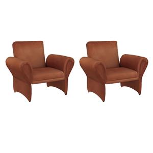 Pemberly Row Set of 2 Upholstered Roll Arm Accent Armchairs in Rust Orange