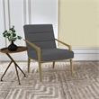 Pemberly Row Set of 2 Upholstered Metal Arm Accent Chairs in Dark Grey