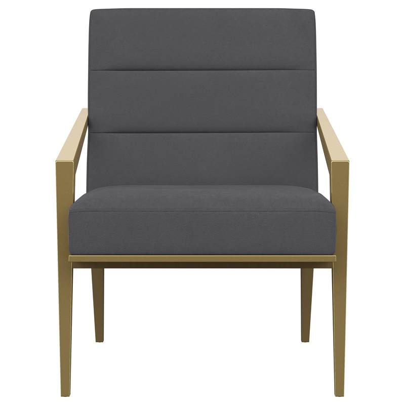 Pemberly Row Set of 2 Upholstered Metal Arm Accent Chairs in Dark Grey