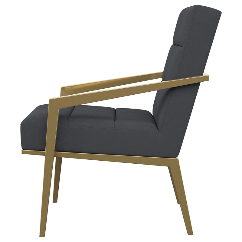 Pemberly Row Set of 2 Upholstered Metal Arm Accent Chairs in Dark Grey