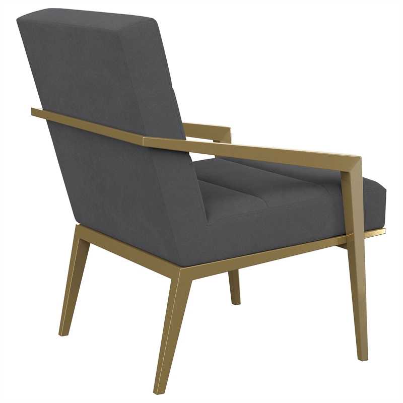 Pemberly Row Set of 2 Upholstered Metal Arm Accent Chairs in Dark Grey