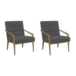 Pemberly Row Set of 2 Upholstered Metal Arm Accent Chairs in Dark Grey
