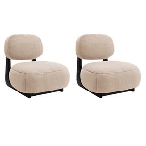 Pemberly Row Set of 2 Upholstered Armless Accent Chairs in Camel