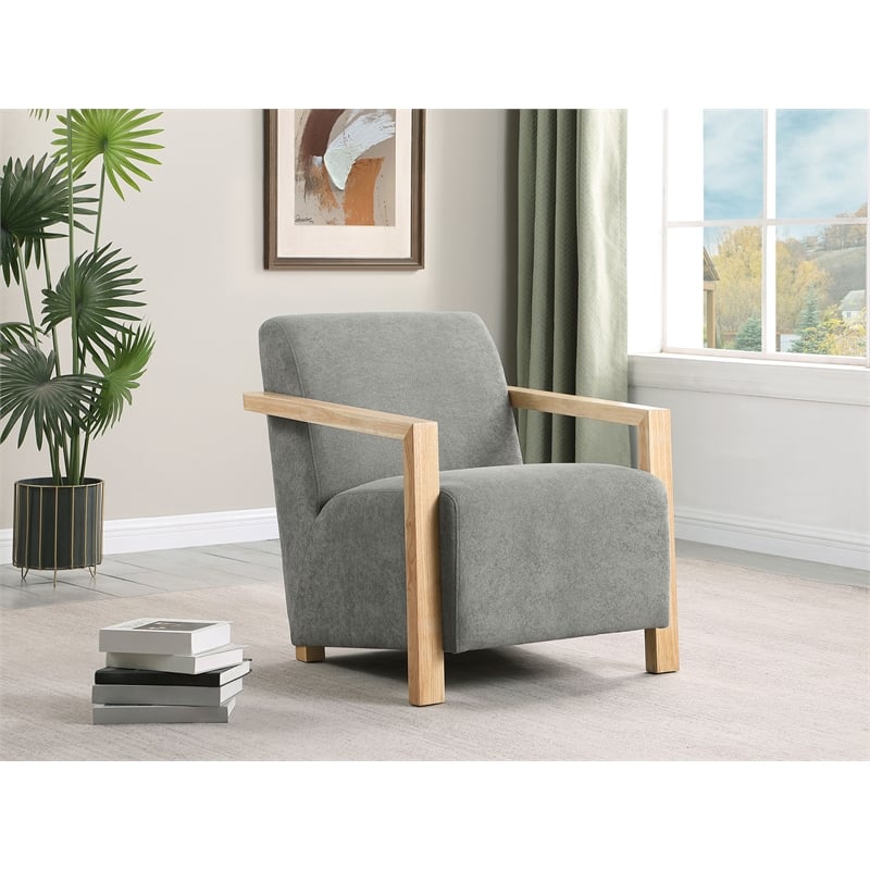 Pemberly Row Set of 2 Upholstered Accent Wood Arm Chairs in Grey