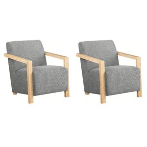 Pemberly Row Set of 2 Upholstered Accent Wood Arm Chairs in Grey