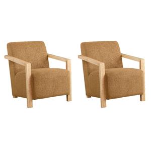 Pemberly Row Set of 2 Upholstered Accent Wood Arm Chairs in Honey