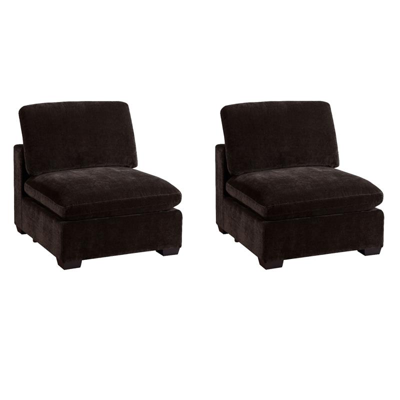 Pemberly Row Set of 2 Upholstered Armless Chairs in Dark Chocolate