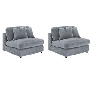Pemberly Row Set of 2 Modern Upholstered Armless Chairs in Fog