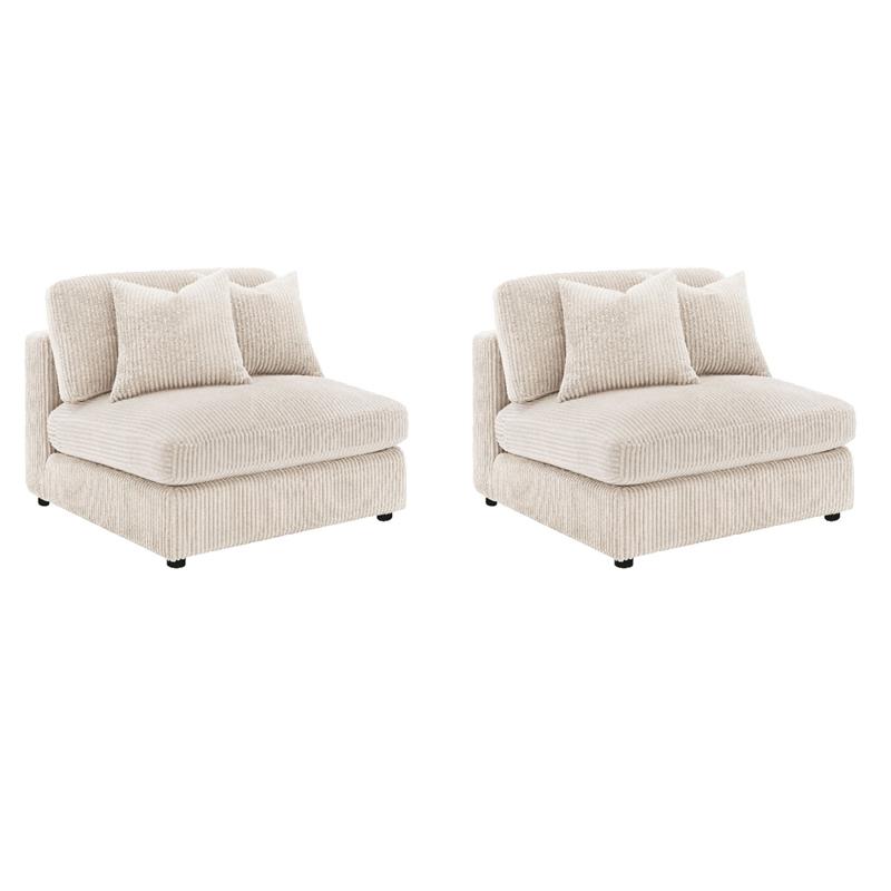 Pemberly Row Set of 2 Modern Upholstered Armless Chairs in Sand