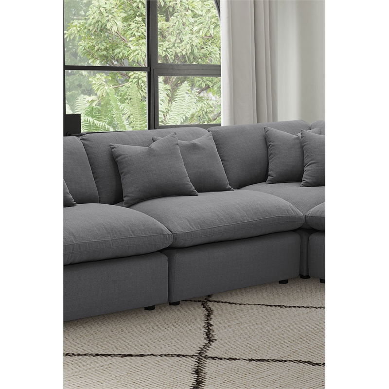 Pemberly Row Set of 2 Modern Upholstered Armless Chairs in Charcoal