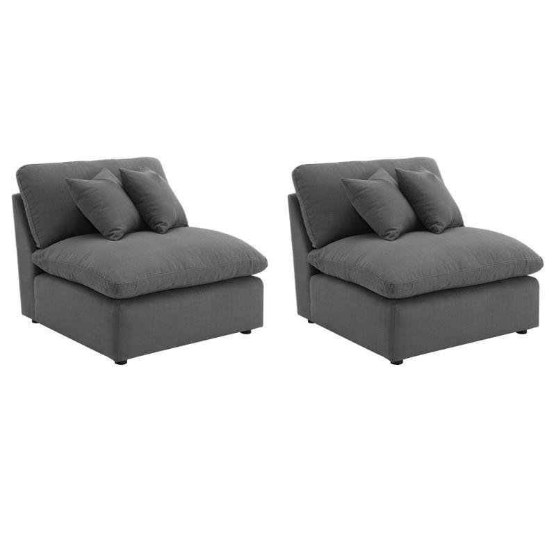 Pemberly Row Set of 2 Modern Upholstered Armless Chairs in Charcoal