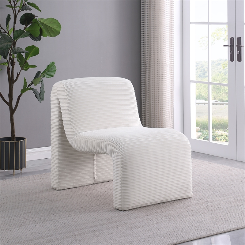 Pemberly Row Set of 2 Upholstered Curved Armless Accent Chairs in Ivory