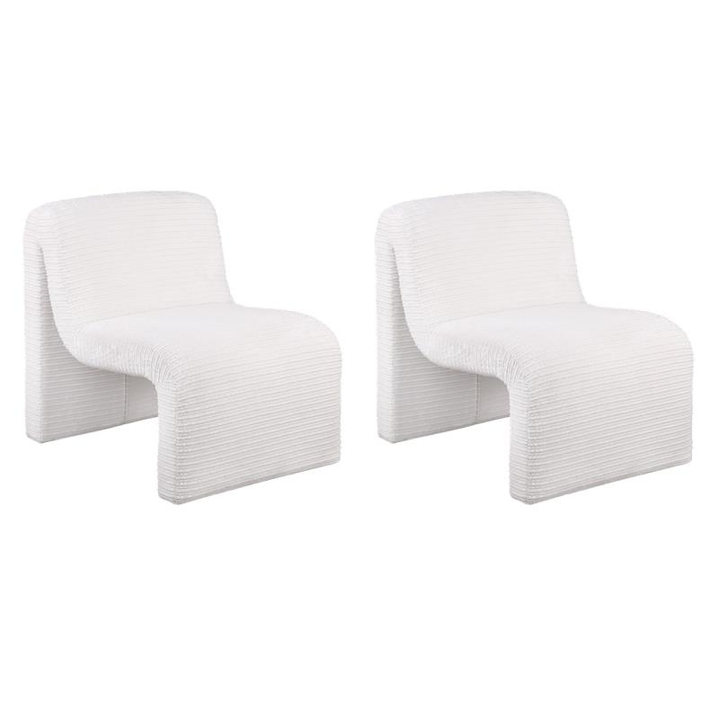 Pemberly Row Set of 2 Upholstered Curved Armless Accent Chairs in Ivory