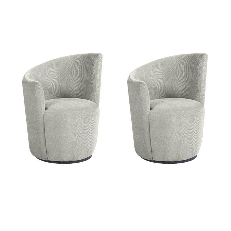Pemberly Row Set of 2 Upholstered Swivel Chair Curved Backrest in Dove Grey
