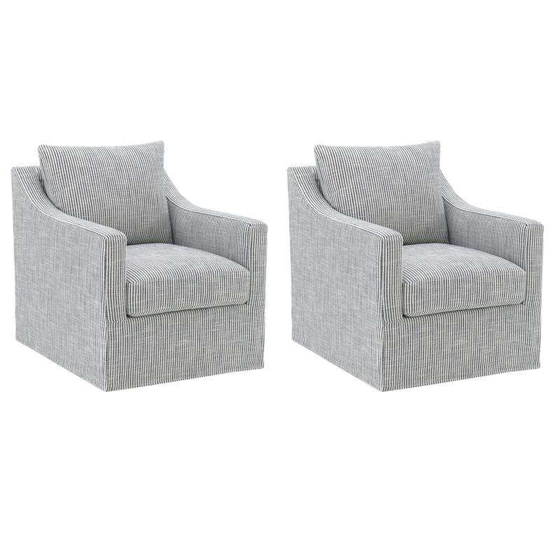Pemberly Row Set of 2 Upholstered Sloped Arm Accent Swivel Chairs in Grey