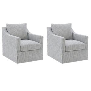 Pemberly Row Set of 2 Upholstered Sloped Arm Accent Swivel Chairs in Grey