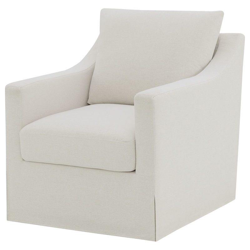 Pemberly Row Set of 2 Upholstered Sloped Arm Accent Swivel Chairs in Beige