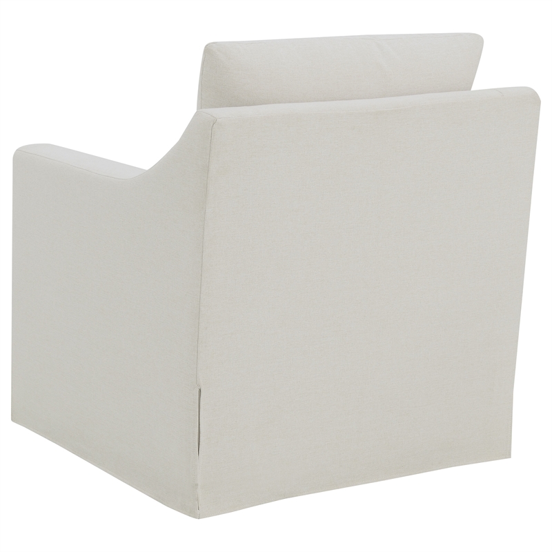 Pemberly Row Set of 2 Upholstered Sloped Arm Accent Swivel Chairs in Beige