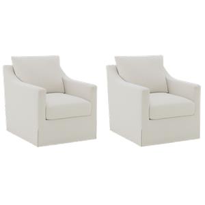 Pemberly Row Set of 2 Upholstered Sloped Arm Accent Swivel Chairs in Beige