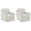 Pemberly Row Set of 2 Upholstered Sloped Arm Accent Swivel Chairs in Beige