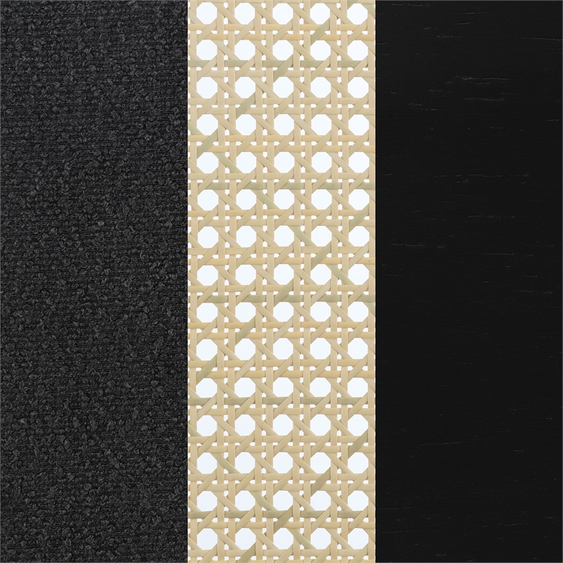 Pemberly Row Set of 2 Rattan Cane Back Accent Chair with Padded Seat in Black