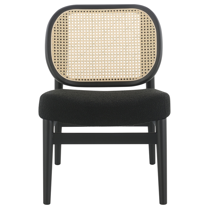 Pemberly Row Set of 2 Rattan Cane Back Accent Chair with Padded Seat in Black