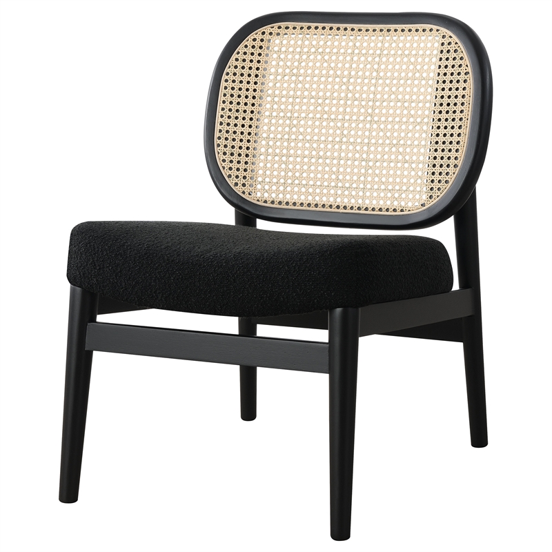 Pemberly Row Set of 2 Rattan Cane Back Accent Chair with Padded Seat in Black