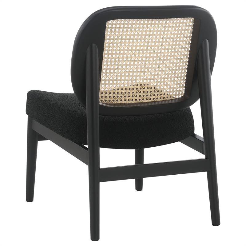 Pemberly Row Set of 2 Rattan Cane Back Accent Chair with Padded Seat in Black