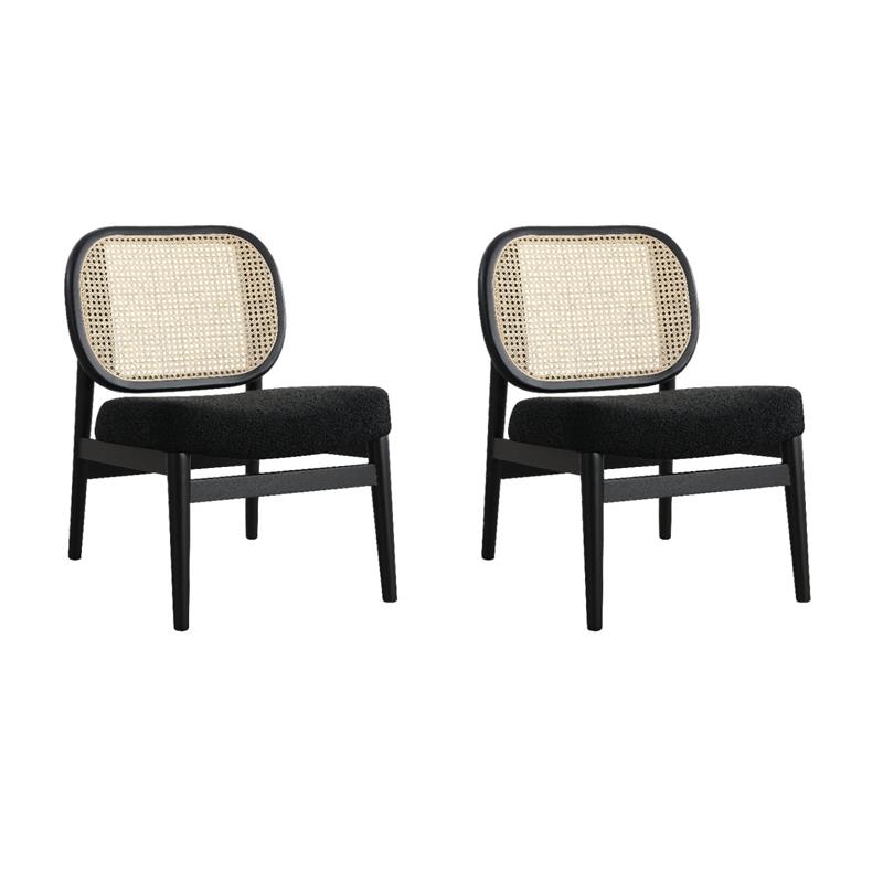 Pemberly Row Set of 2 Rattan Cane Back Accent Chair with Padded Seat in Black