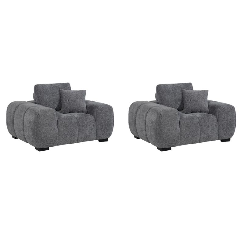 Pemberly Row Set of 2 Upholstered Track Arm Accent Chairs in Charcoal Grey