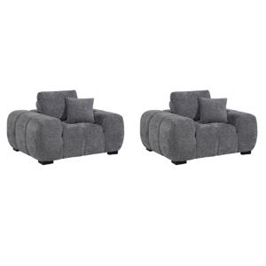 Pemberly Row Set of 2 Upholstered Track Arm Accent Chairs in Charcoal Grey