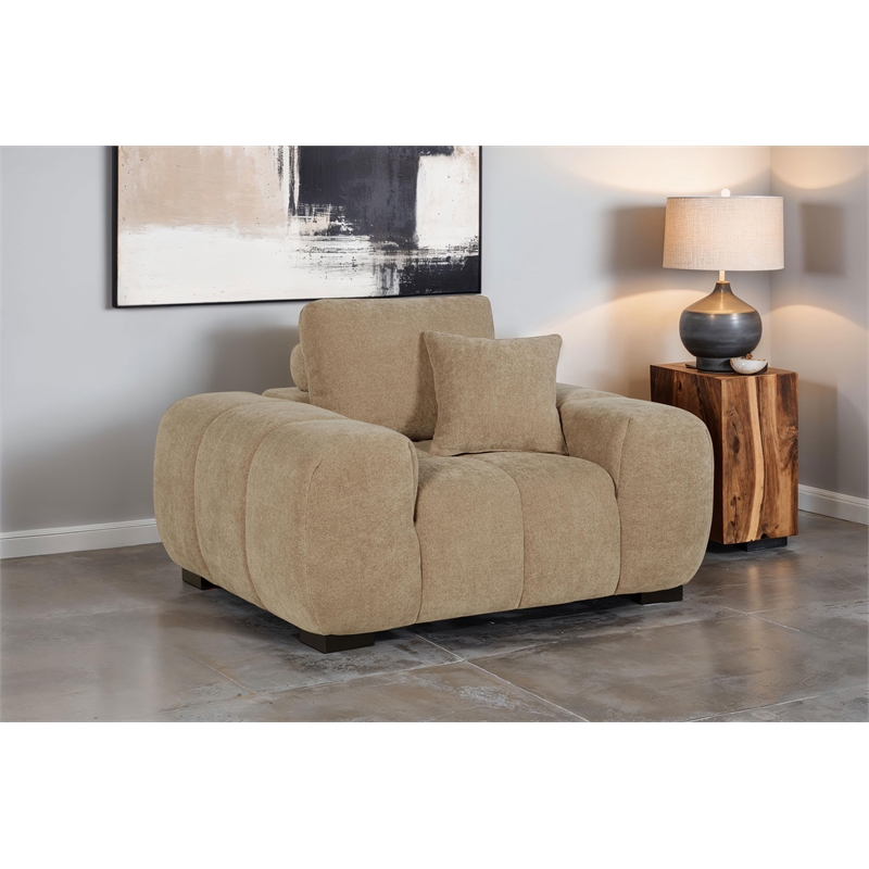 Pemberly Row Set of 2 Upholstered Track Arm Accent Chairs in Camel