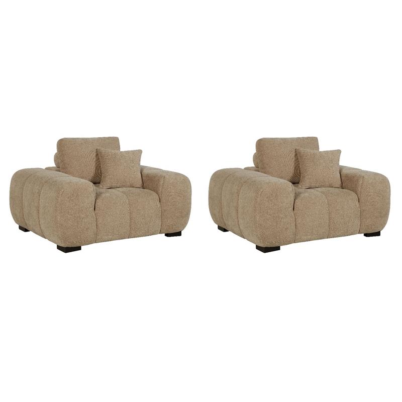 Pemberly Row Set of 2 Upholstered Track Arm Accent Chairs in Camel