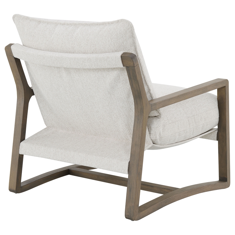 Pemberly Row Set of 2 Boucle Upholstered Wood Arm Accent Chairs in Sand