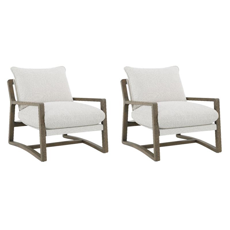Pemberly Row Set of 2 Boucle Upholstered Wood Arm Accent Chairs in Sand