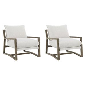 Pemberly Row Set of 2 Boucle Upholstered Wood Arm Accent Chairs in Sand
