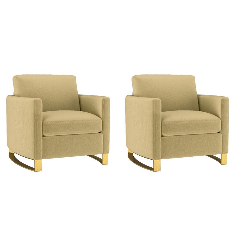 Pemberly Row Set of 2 Upholstered Curved Track Arm Chairs in Camel